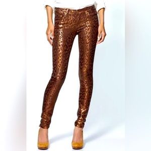 7 For All Mankind Metallic Gold & Brown Animal Print Leopard Skinny Jeans size 6
